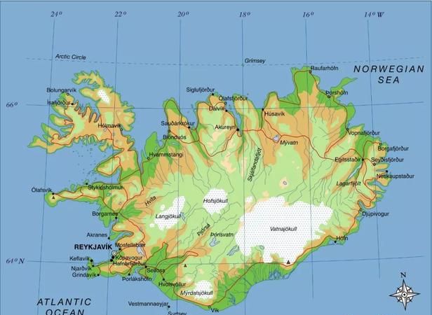 世界地图中的冰岛是指哪个地方的地图